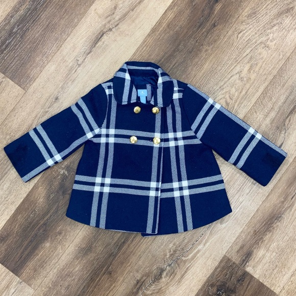 Gap Plaid Pea Coat Jacket Wool Warm Winter 3T - Picture 2 of 9